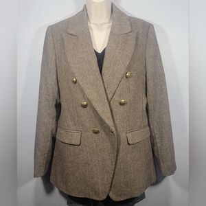 Banana Republic Size 10 Brown Blazer Herringbone Wool Blend